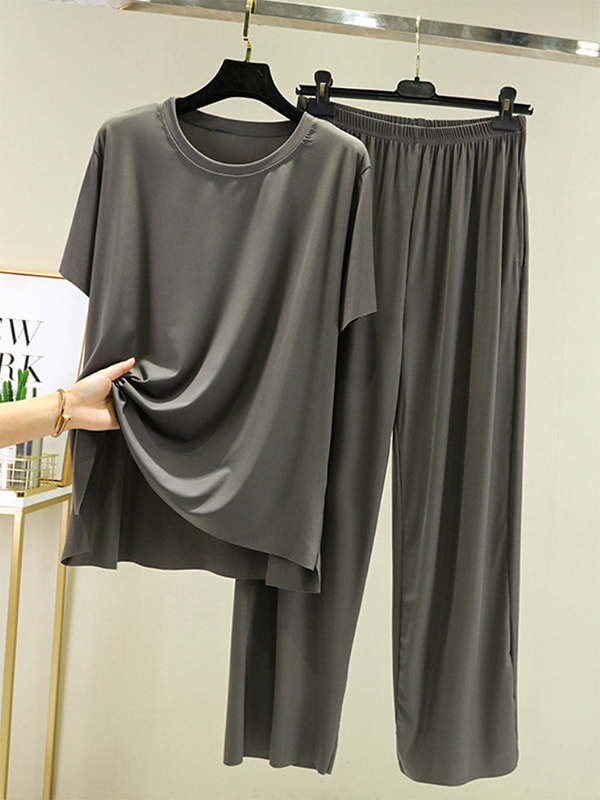 VividLux - Vente Haut et bas de pyjama – femme - Ensemble de pyjama décontracté à manches courtes, élastique, couleur unie, col rond9