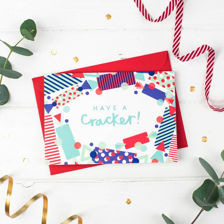 Have a Cracker! Festive Cheer Christmas Card for wholesale by Jane Katherine Houghton Designs