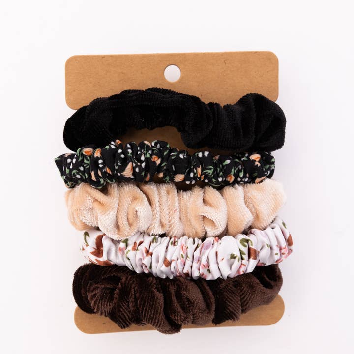 Leto Accessories – Großhandel Haargummi – Damen – Haargummis mit herbstlichem Blumenmuster, verschiedene Haargummis4