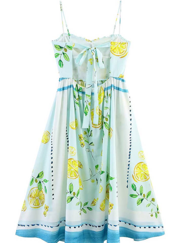 WHITE Lemon Print Sundress with Spaghetti Straps for wholesale on Faire2