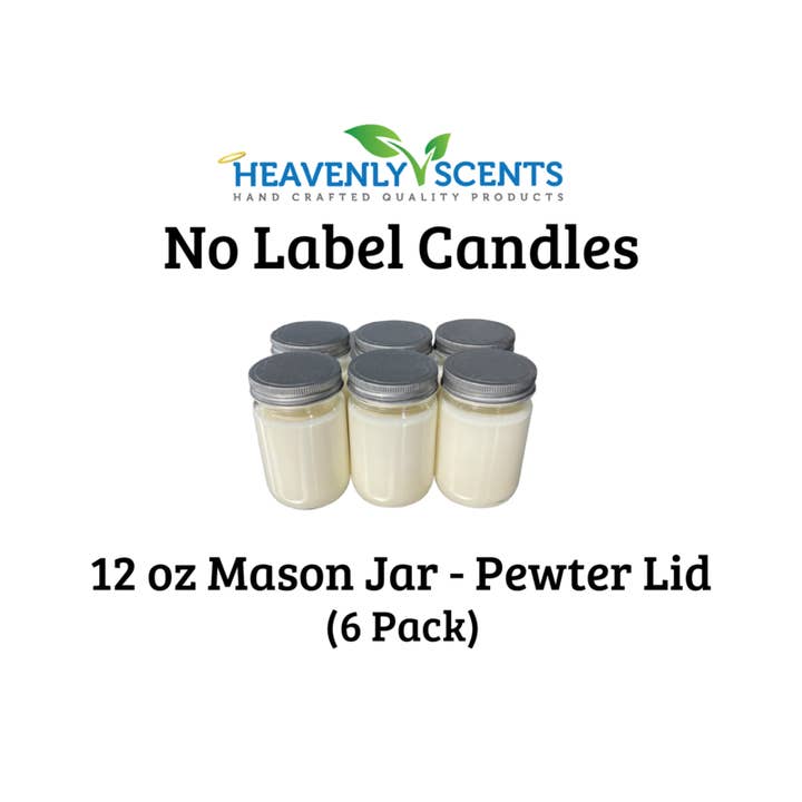 Bougies de soja Mason Jar 12 oz, couvercle en étain, paquet de 6, sans étiquettes pour la vente par Heavenly Scents