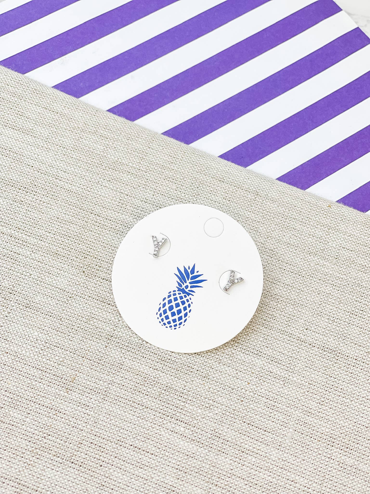 Prep Obsessed Wholesale - Wholesale Stud/Post Earrings - Cubic Zirconia Initial Stud Earrings- White Gold21