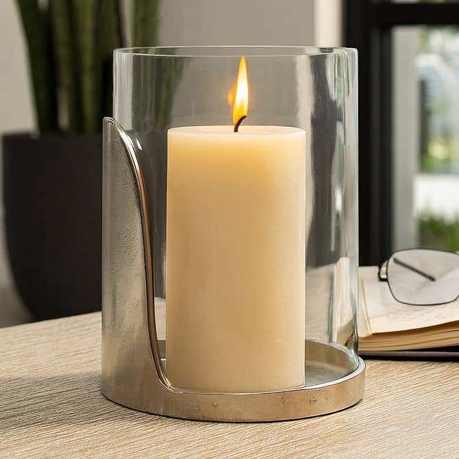 Pillar Candle Holder - Silver Aluminum Hurricane, 8 in. for wholesale by Sagebrook Home