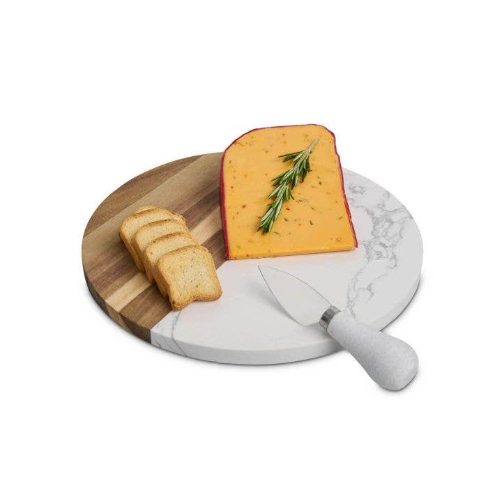 HIC - Harold Import Co. - Wholesale Kitchen Tool/Gadget - Maison Du Fromage Round Cultured Marble & Wood Cheese Board3