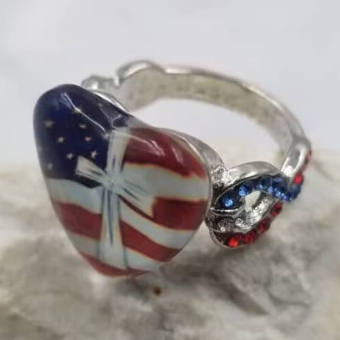 Anillo patriótico de Dios bendiga a los Estados Unidos para venta al por mayor de The Pretty Jewellery