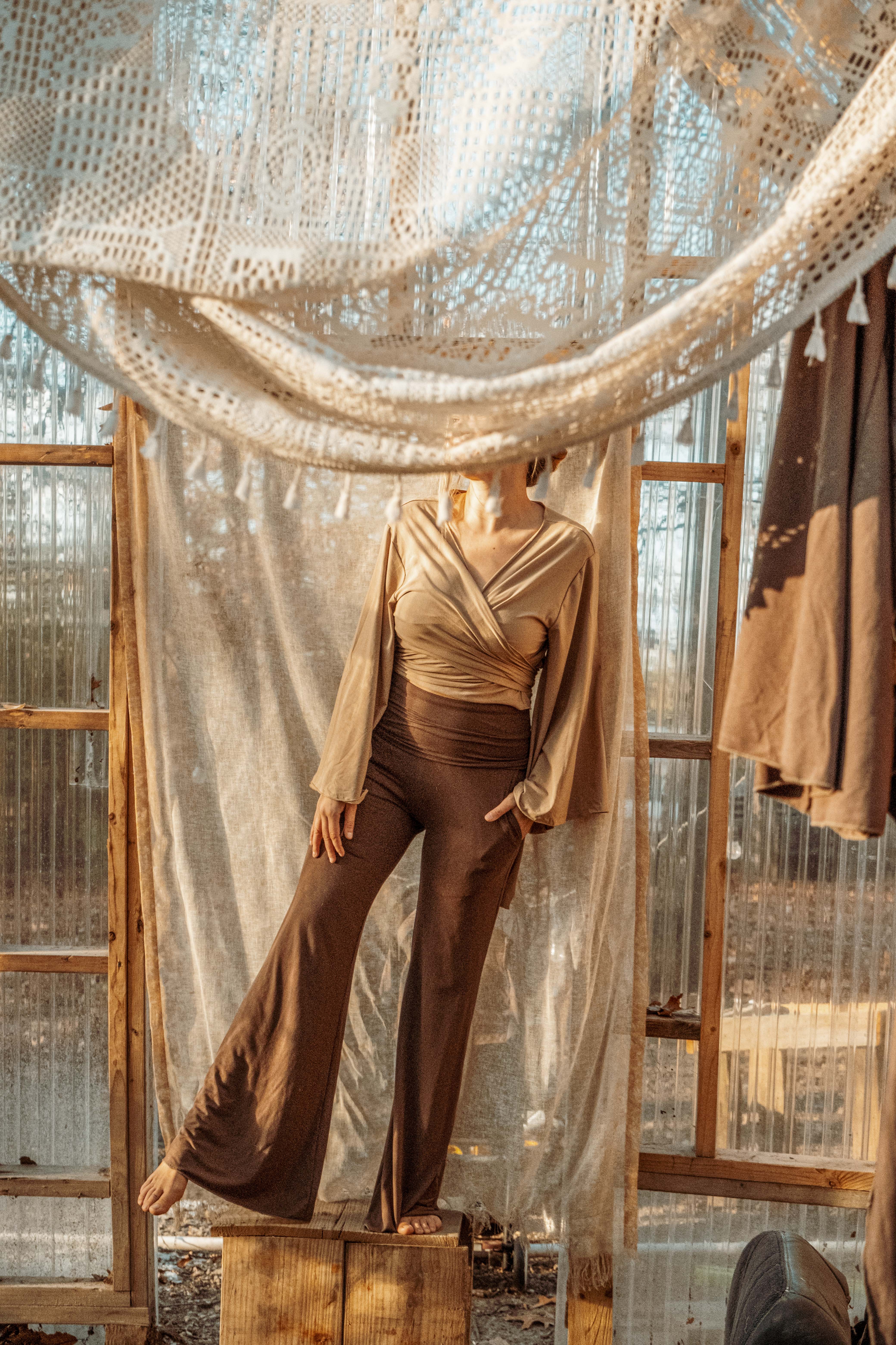 Gardenbelle Shop - Vendita all'ingrosso Camicetta - Donna - Top avvolgente yoga boho a maniche svasate OrganicEcoVero comodo18