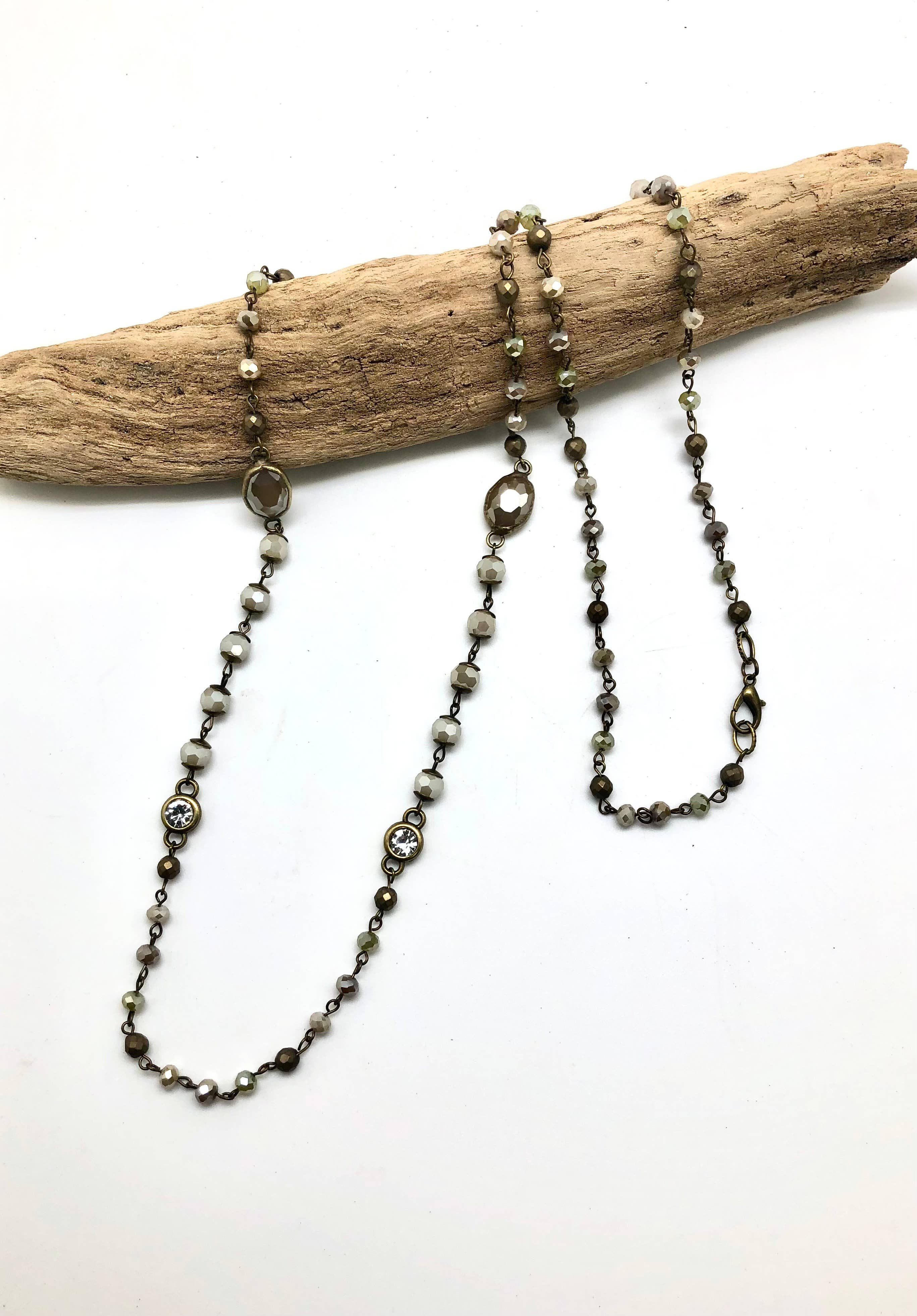 Rant & Rave Classic - Wholesale Beaded/Pearl Necklace - Necklace Antique Chain 6-8mm Hematite/Glass w/Oval Glass 38”2