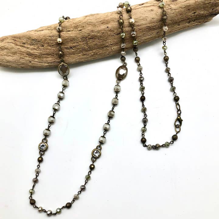 Rant & Rave Classic - Wholesale Beaded/Pearl Necklace - Necklace Antique Chain 6-8mm Hematite/Glass w/Oval Glass 38”2