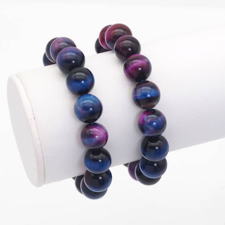 Galaxy Tiger Eye Round Smooth Stretchy Bracelet, Sku#EF439 for wholesale by BestBeads&Beyond