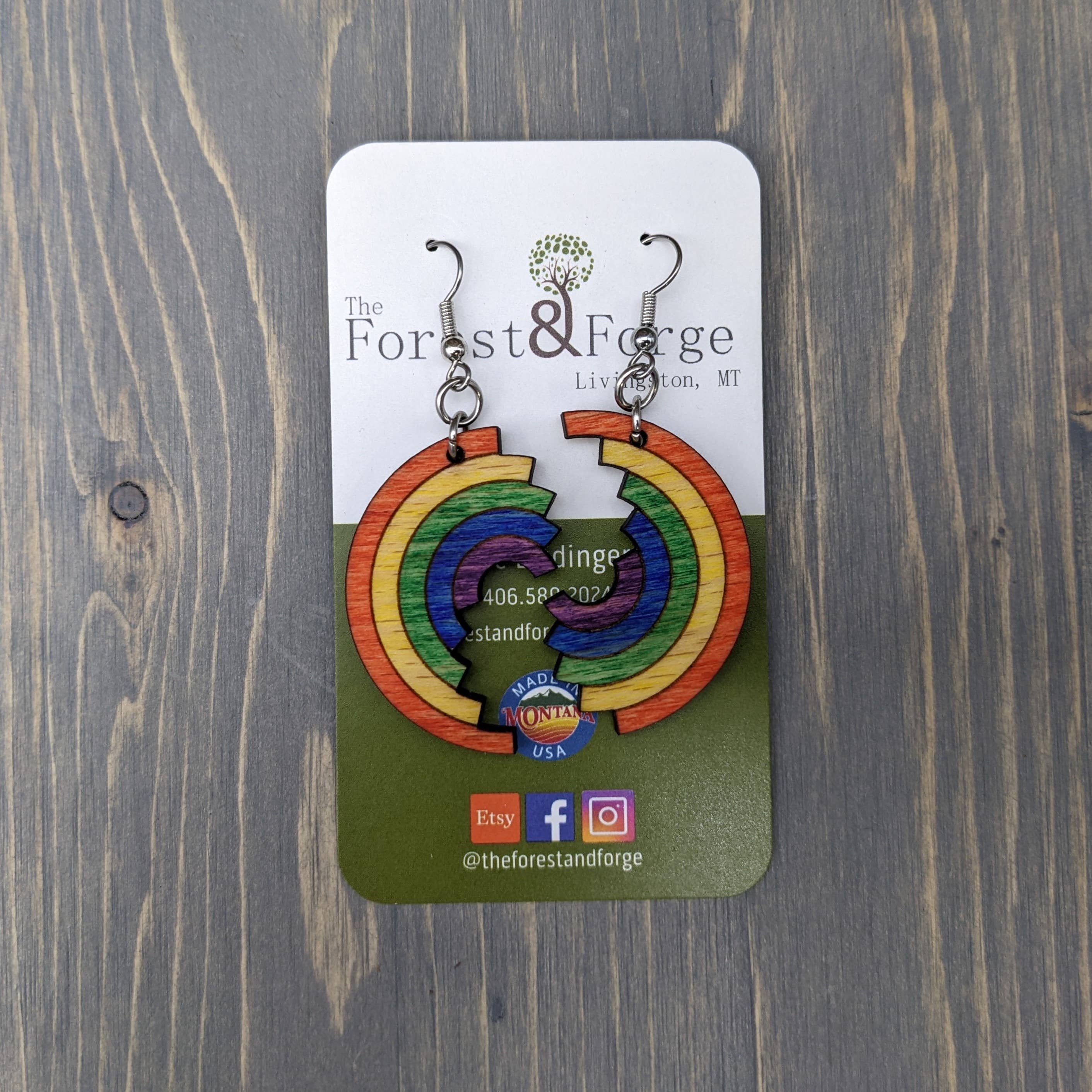 The Forest and Forge - Wholesale Dangle Earrings - Rainbow Puzzle Wood Earrings1