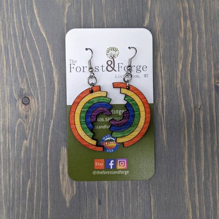 The Forest and Forge - Wholesale Dangle Earrings - Rainbow Puzzle Wood Earrings1