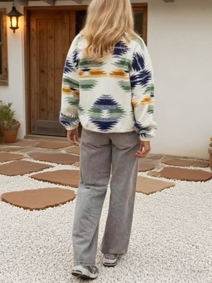 Green Vintage Aztec Printed Sherpa Plush Jacket for wholesale on Faire2