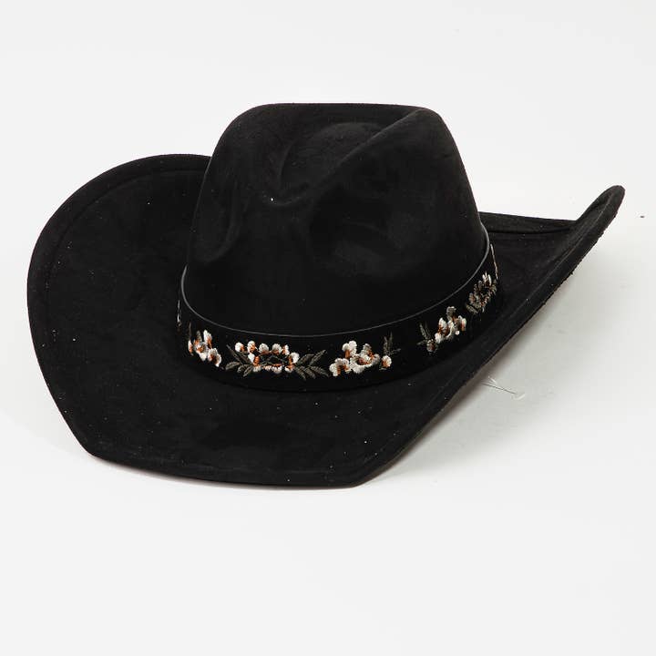 Collections by Fame Accessories - Wholesale Cowboy Hat - Women's - Flower Pattern Strap Western Cowboy Hat