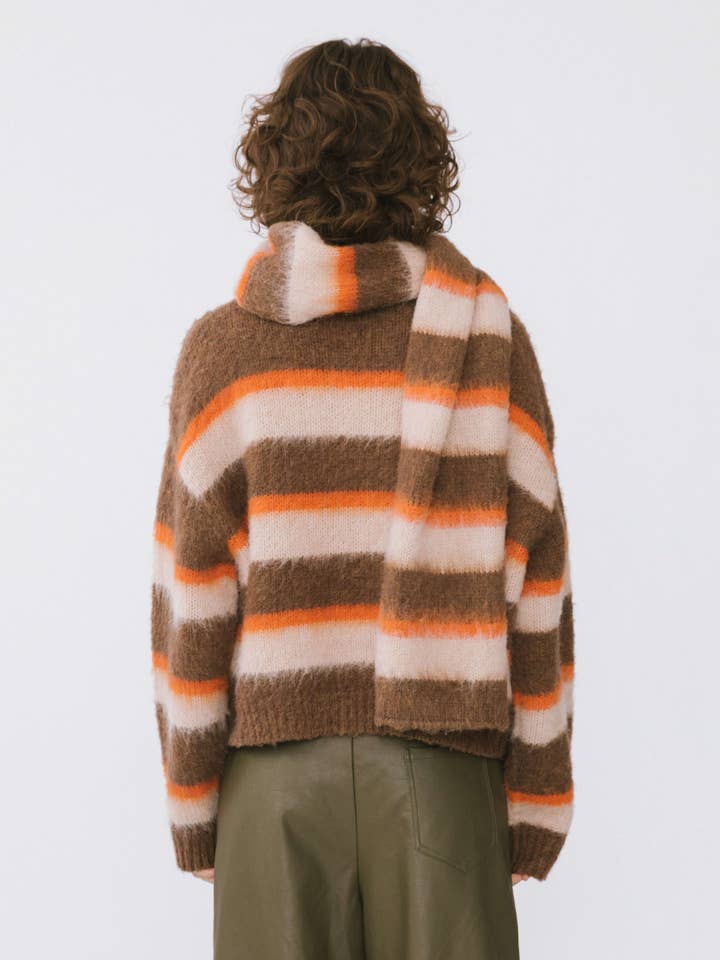 CUBIC - Wholesale Cardigan - Women's - Striped Color Block Wool Knit Cardigan With Scarf18