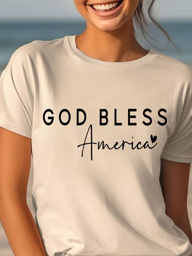 God Bless America, Fourth of July, Unisex Round Neck T-Shirt for wholesale by Top Avenue