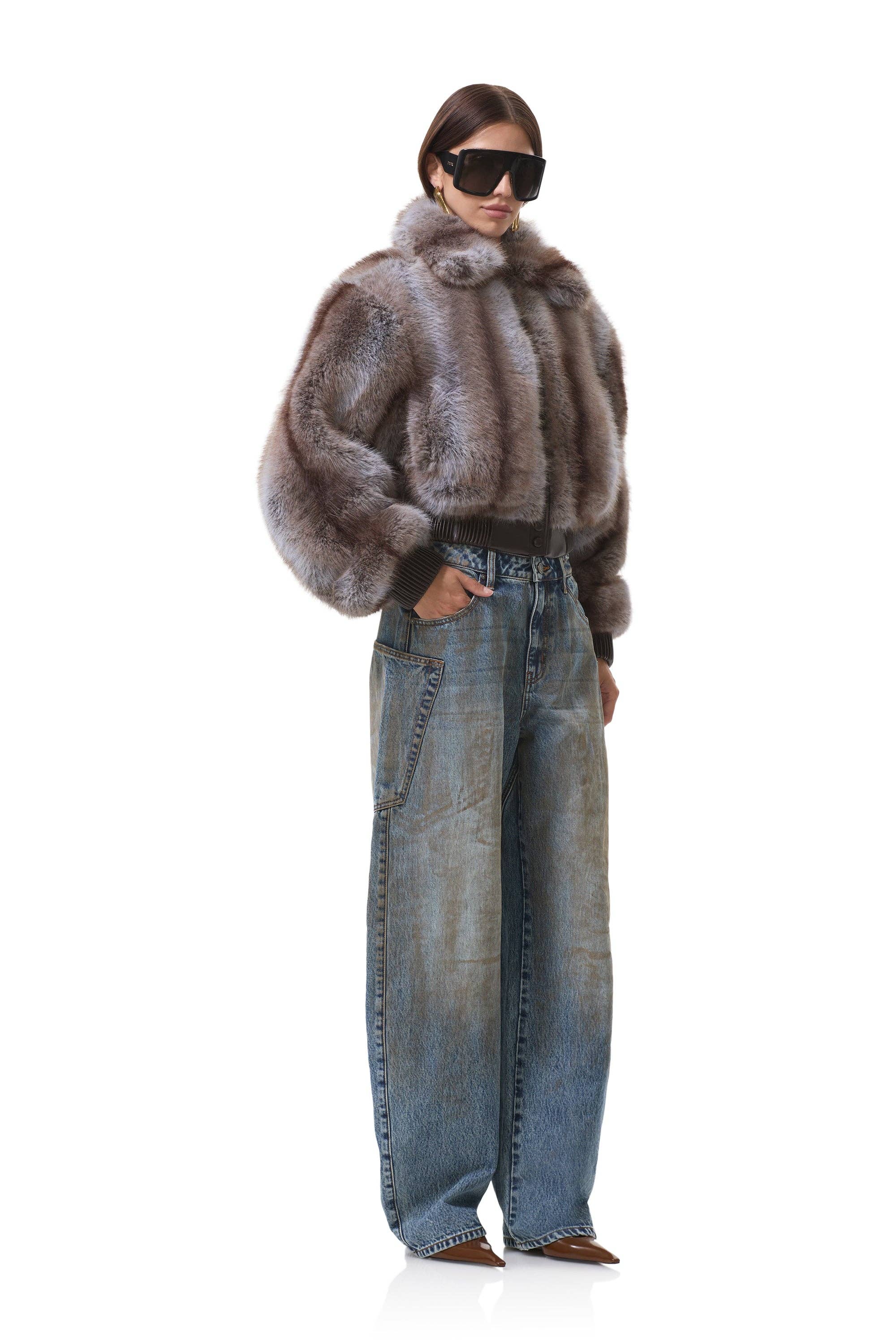 Striscia Marrone Lilla Giacca Bomber in Pelliccia Adelaide - Righe Marrone Lilla in vendita all'ingrosso su Faire1