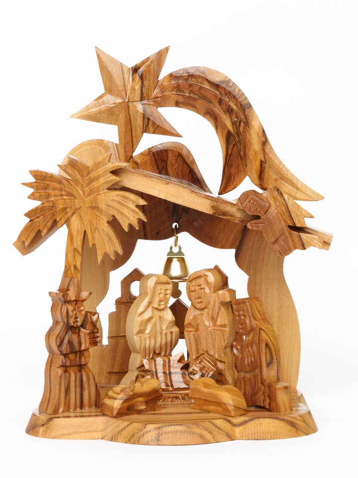 Olive Wood Nativity Scene_ Star of Bethlehem for wholesale by Holyland Artisans