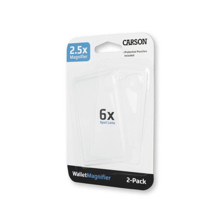 Carson - Wholesale Magnifying Glass - Twin Pack 2.5x Credit Card Size Magnifier with 6x Spot Lens