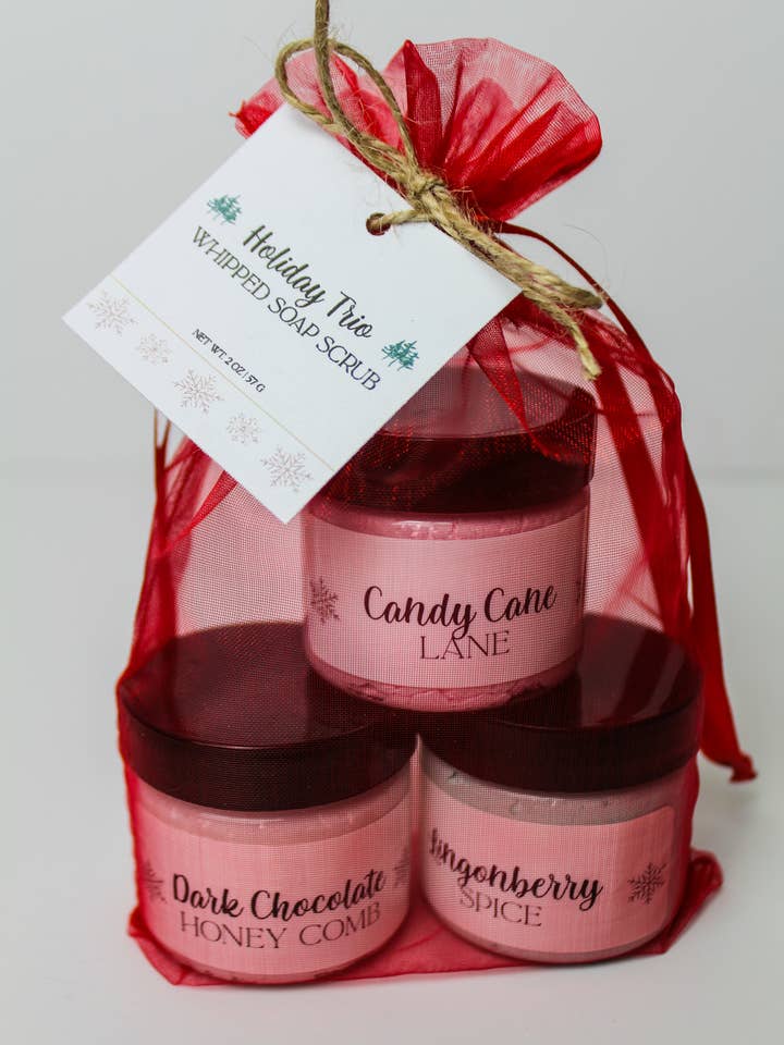 Holiday Whipped Soap Scrub Trio | Bath and Body for wholesale by White Pine Soap Company