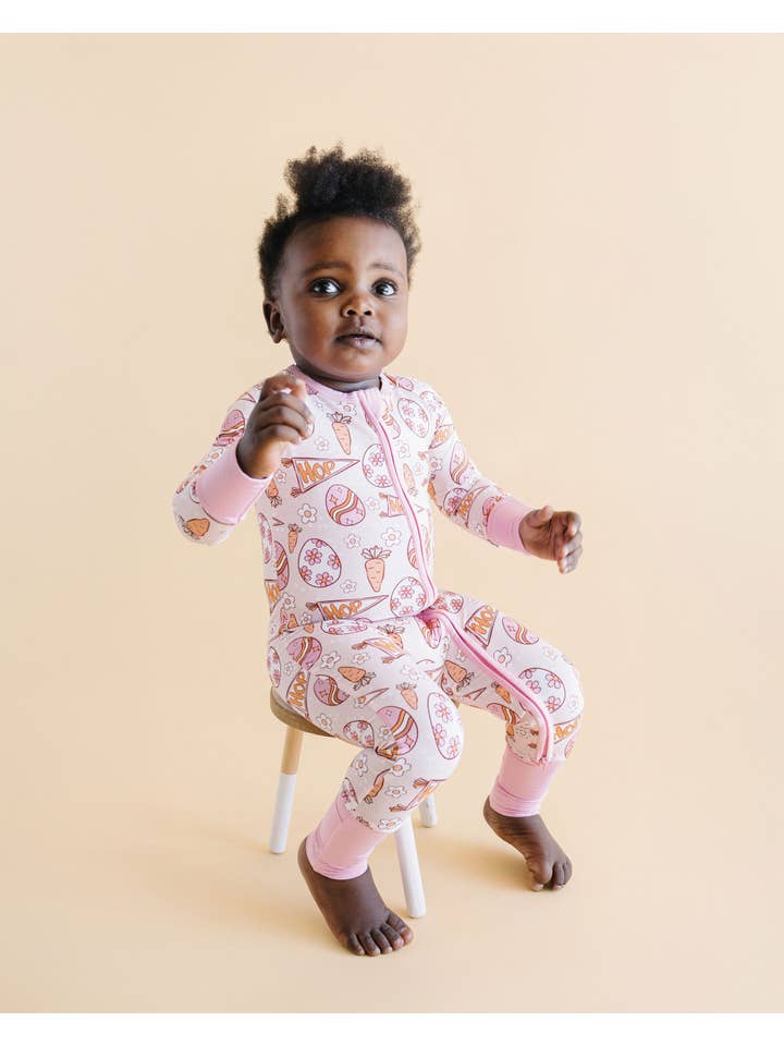 Lucky Panda Kids - Wholesale Top & Pant Set - Baby - Bamboo Baby Zip Romper | Easter Hop2