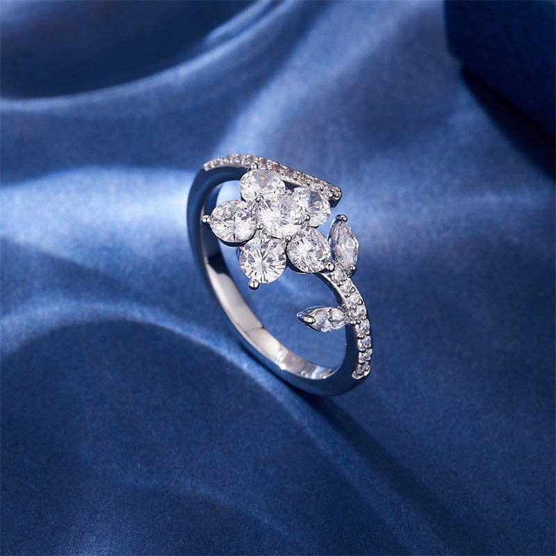 Perimade & Co. LLC - Wholesale Multi-Stone Ring - Dainty Flower Anxiety Fidget Spinner Ring in Solid Copper2