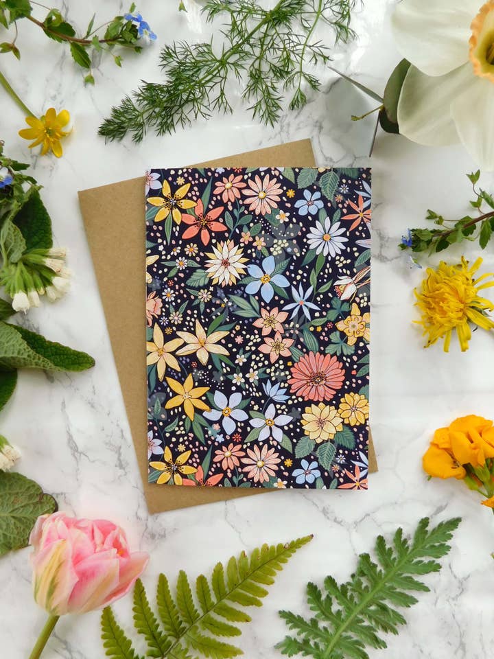 Florals and Dots Greetings Card for wholesale by Mystical Sky Studio