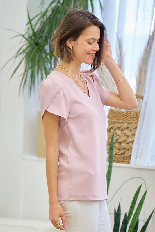 Doe and Rae – Blusa - Mulher por atacado – Manga Tulipa Scallop Neck - 41043T5