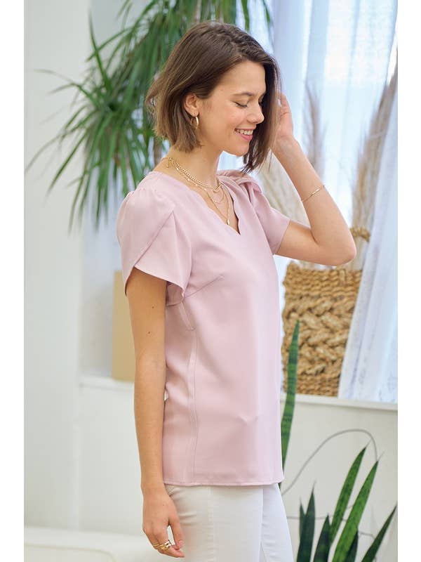 Doe and Rae – Blusa - Mulher por atacado – Manga Tulipa Scallop Neck - 41043T5