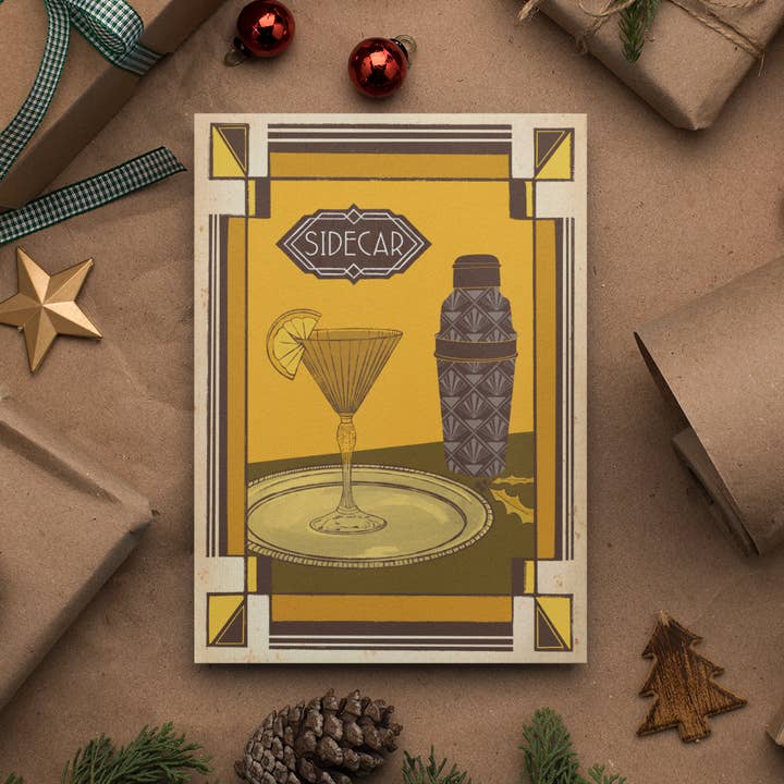 Cocktail Christmas Card Sidecar for wholesale by Laura Crow Illustration