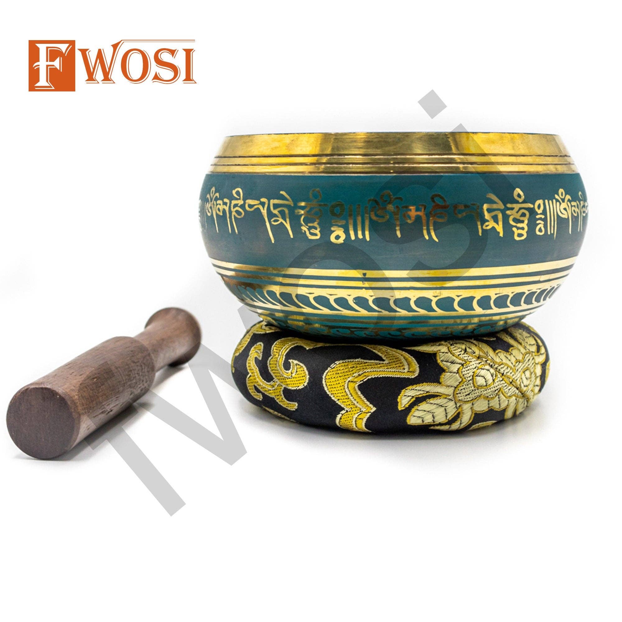 Fwosi - Vendita all'ingrosso Attrezzatura per meditazione - Ciotola Tibetana Antica Oro e Verde con Mazzuolo e Cuscino | Strumento Sonoro Spirituale per Meditazione, Yoga, Guarigione dei Chakra7