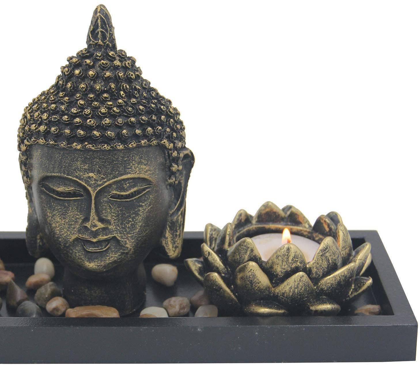 Lungta Imports - Wholesale Incense Holder - Zen Garden Buddha Head Lotus Tea Light Candle Holder Set Home Décor Gift3