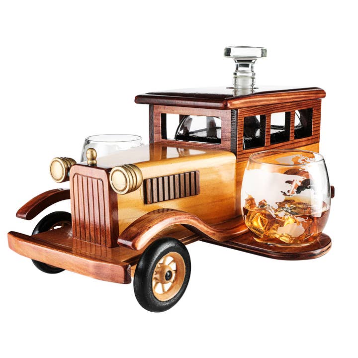 The Wine Savant / Khen Glassware - Wholesale Decanter - Old Fashioned Car Whiskey Decanter Set, Very Large 15" x 13"
