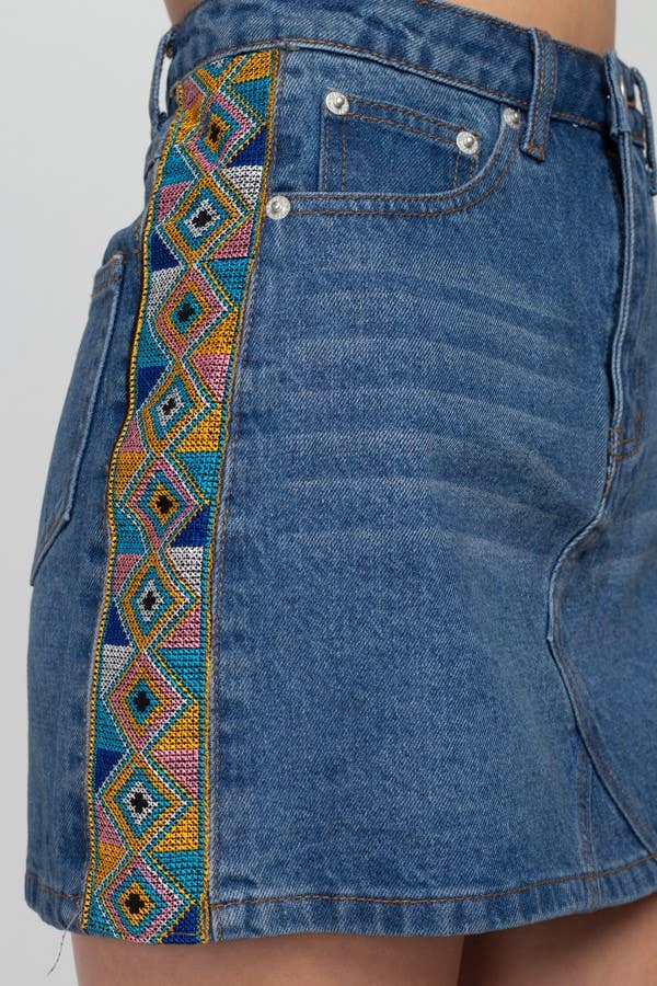 GEOMETRIC SIDE TAPE DENIM SKIRT S7422 for wholesale on Faire1
