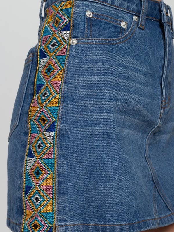 GEOMETRIC SIDE TAPE DENIM SKIRT S7422 for wholesale on Faire1