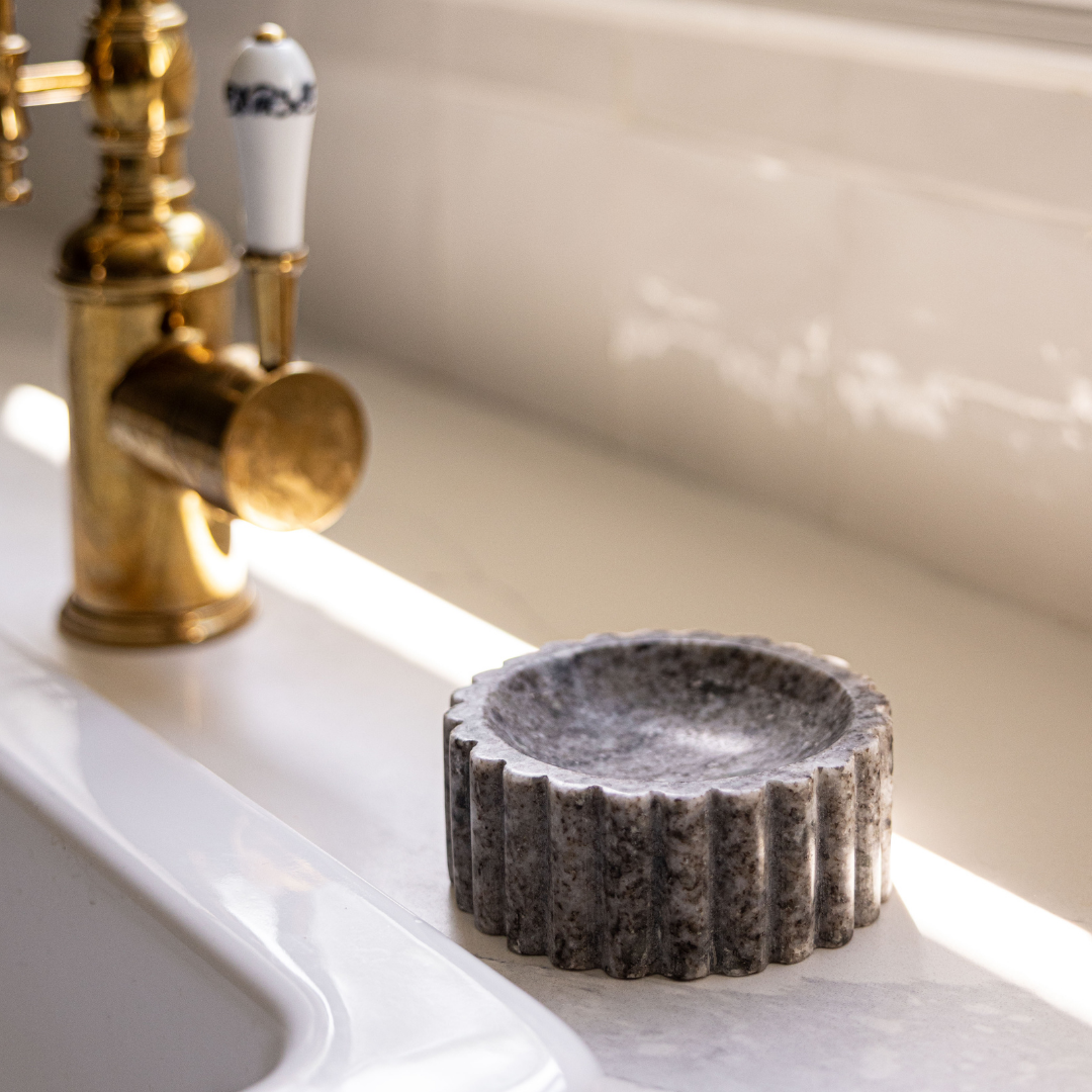 Luxe B Co - Wholesale Bath Soap Dish - Fluted Soap Dish Beige Light Grey Tones Marble 3