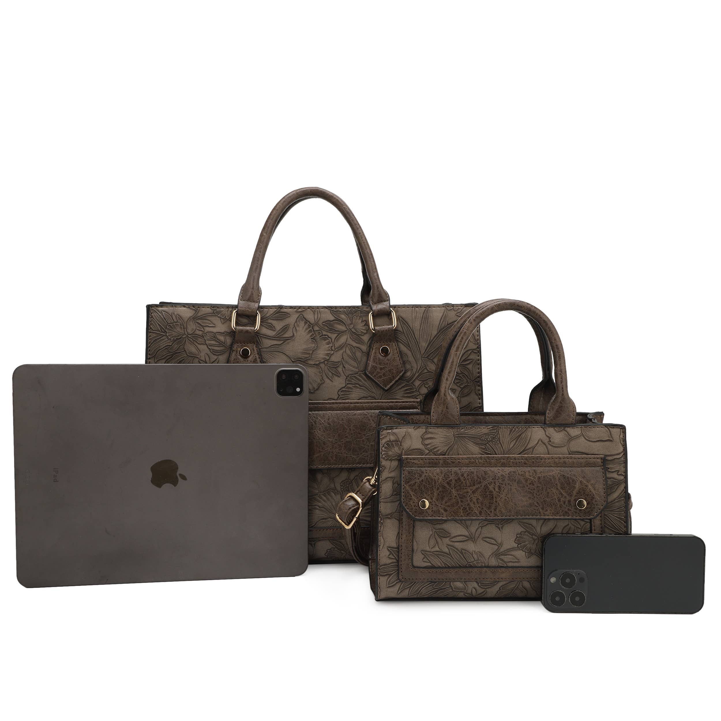 KAYLA+AVA - Vendita all'ingrosso Borsa tote - Donna - Set di borse tote con motivo floreale in rilievo Margaret Hibiscus1