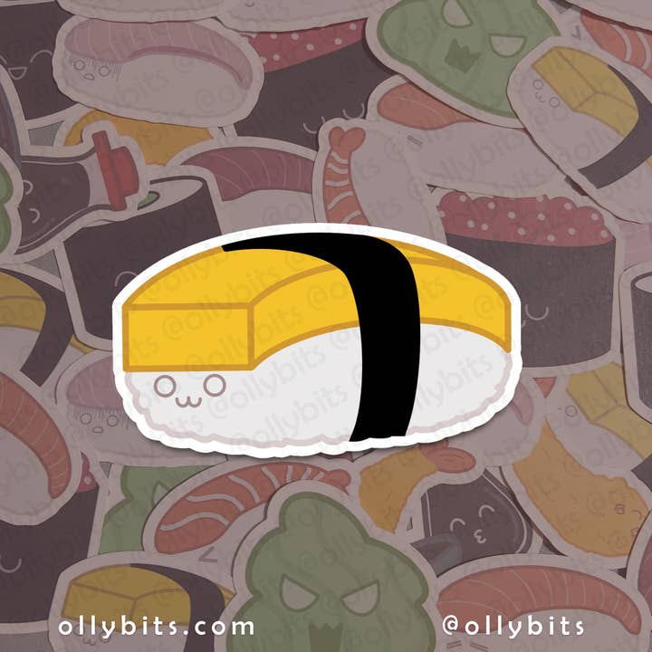 Tamago Nigiri Sushi Vinyl Sticker (2") for wholesale by Ollybits Pixel Art