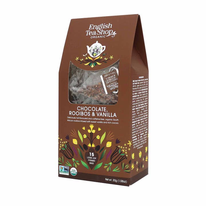 ETS - Rooibos, Cacao e Vaniglia biologici, 15 bustine piramidali in scatola di carta per la vendita all'ingrosso da parte di Royal Nature GmbH & Co. KG - English Tea Shop Germany