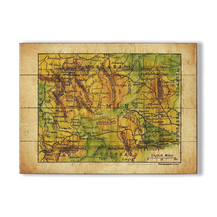 Carte historique du Wyoming - Décoration murale pour la vente par Old Wood Signs