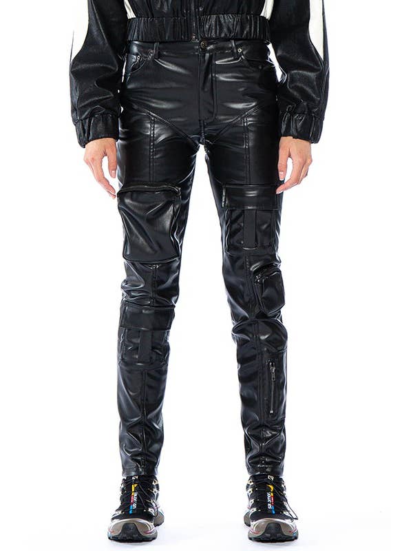 Black Vegan Leather Skinny Cargo Pants for wholesale on Faire1