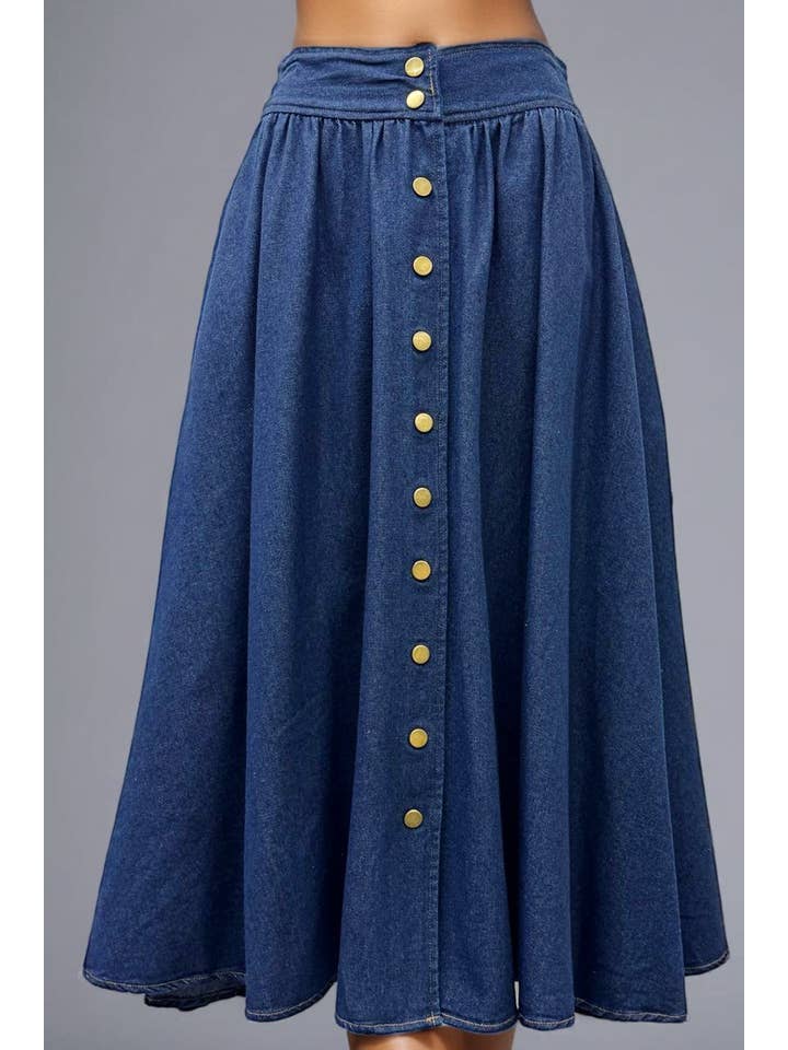 W5909 DENIM FLARED SKIRT for wholesale on Faire