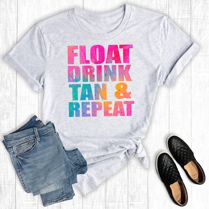 Float Drink T-Shirt mit Grafik, Hellbraun und Repeat für den Großhandel von The Way Down South