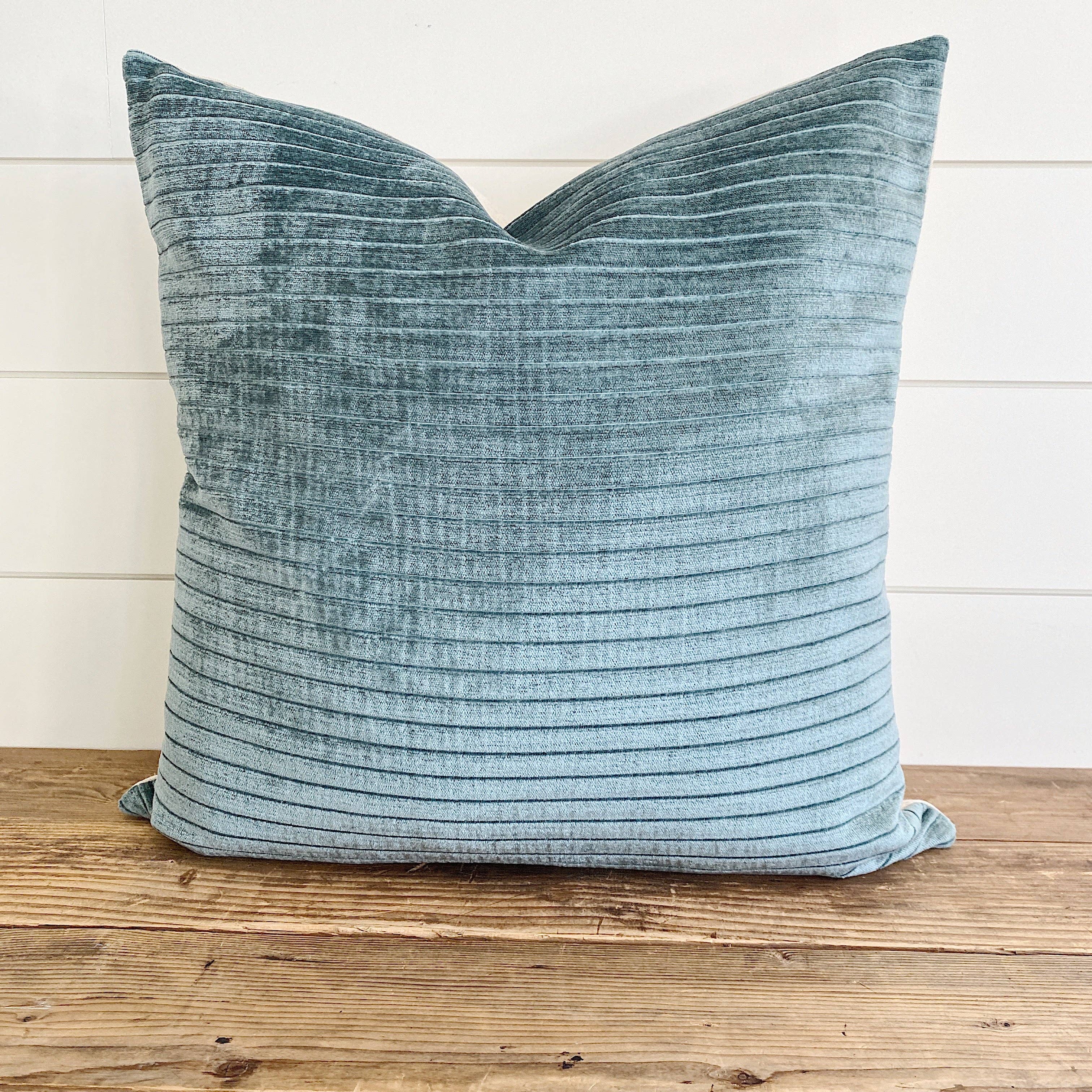 Linen & Ivory - Wholesale Throw Pillow Cover - SLOANE || Teal Velvet Striped Pillow Cover3