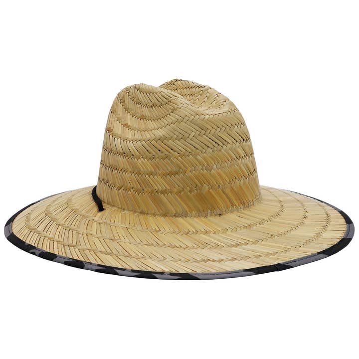 Cap Zone - Wholesale Straw Hat - Unisex - American Flag Under Brim Rush Straw Lifeguard Hat8