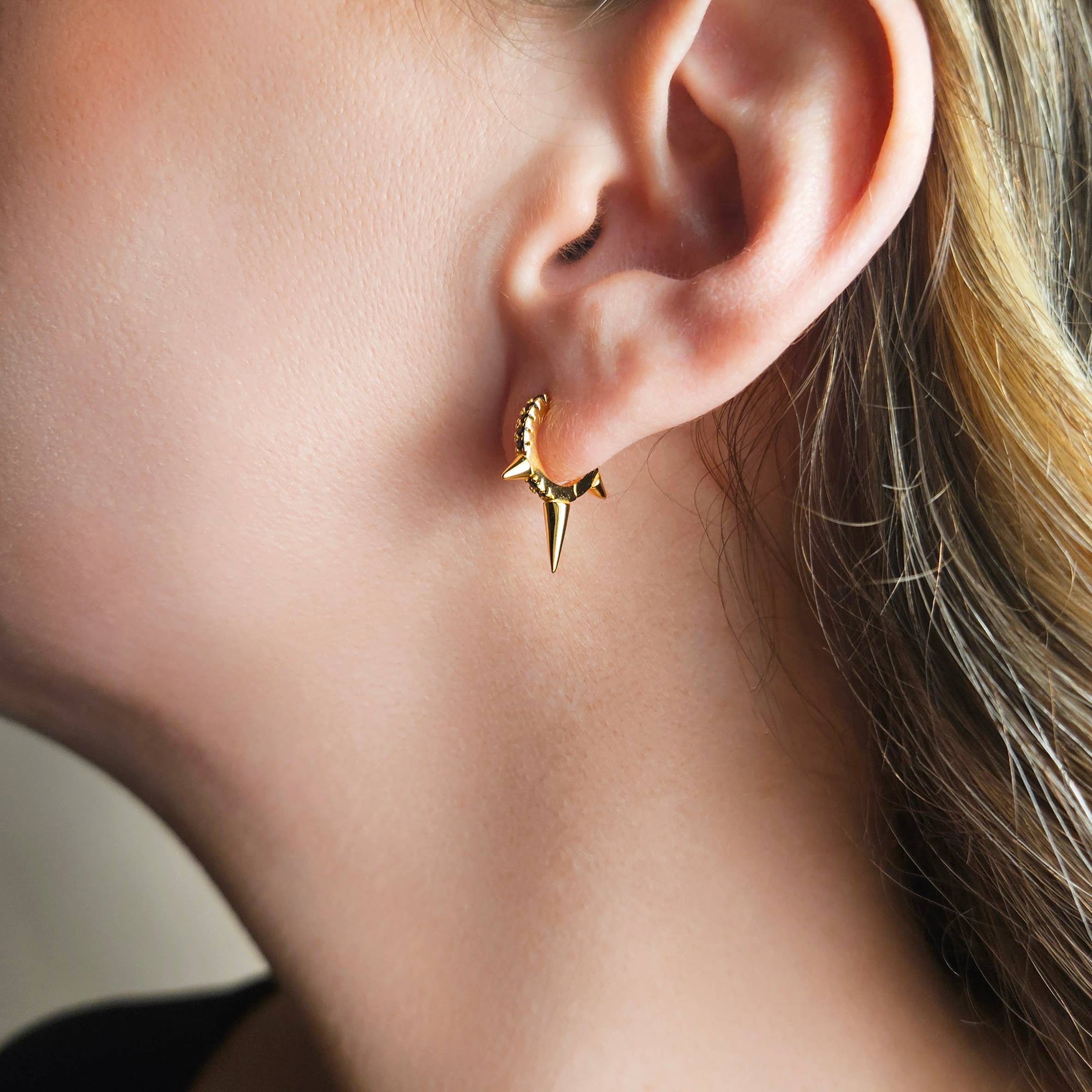 HolyBang Jewels - Wholesale Hoop Earrings - TRIPLE SPIKE ONYX HOOP EARRINGS  - E-H1017 / E-H10402