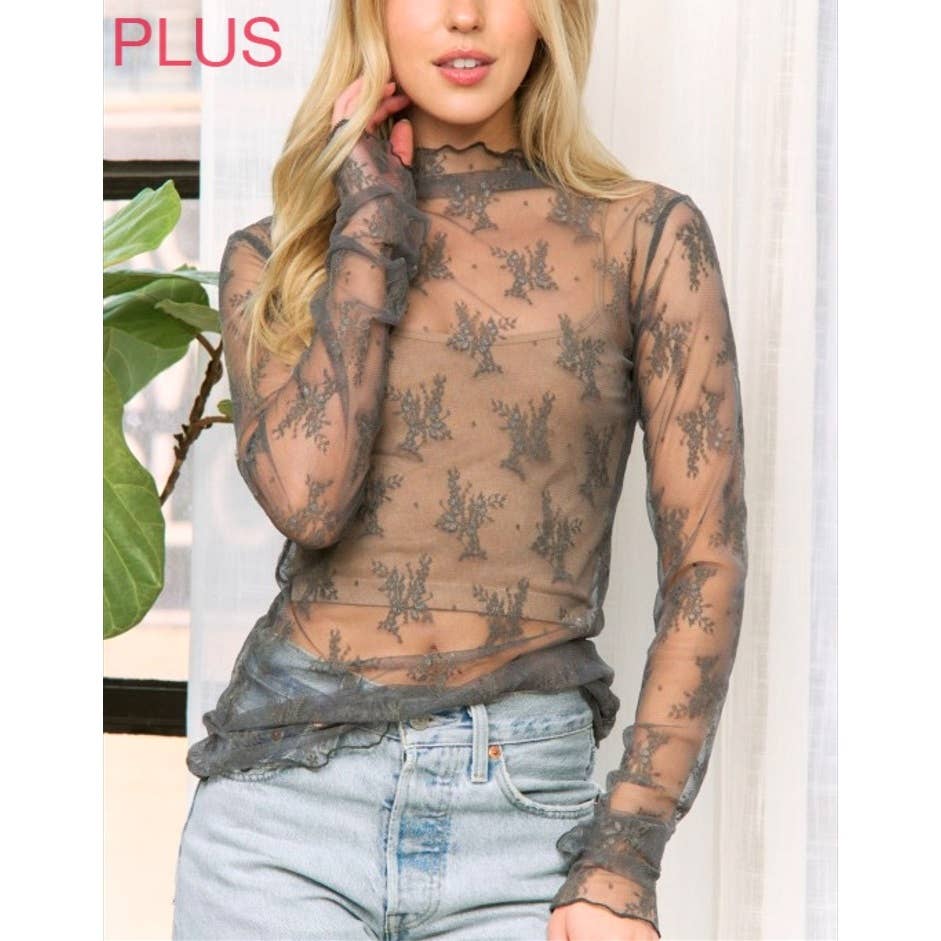 Coloring You – Blusa - Mulher por atacado – Blusa Plus Size Justa de Renda Tule com Gola Alta e Manga Longa25