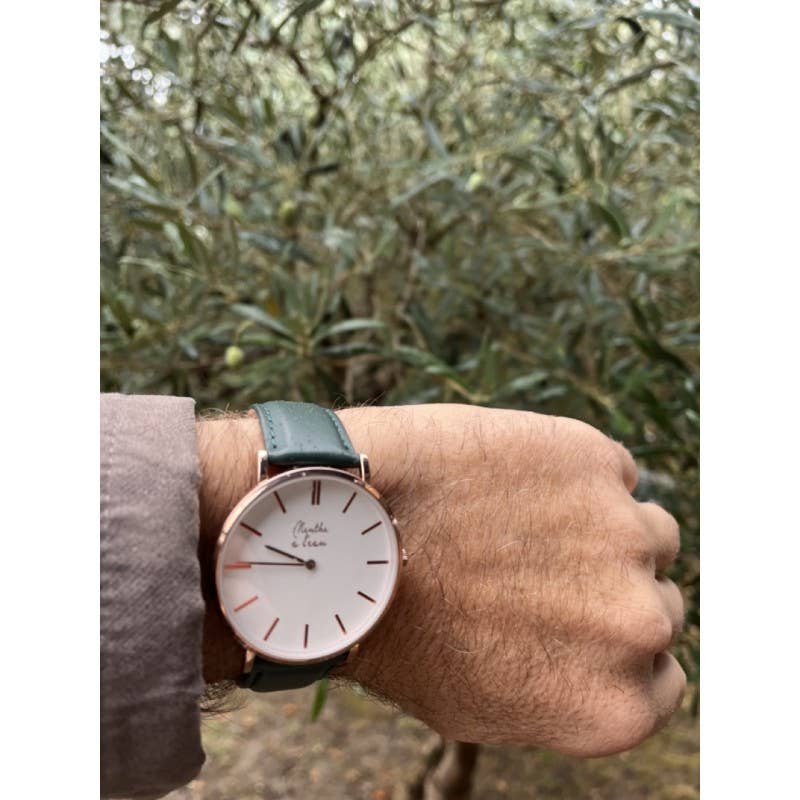 menthe à l'eau - Venta al por mayor Reloj de pulsera - Mujer - La Véritable cuir vert fond blanc dorée rose2