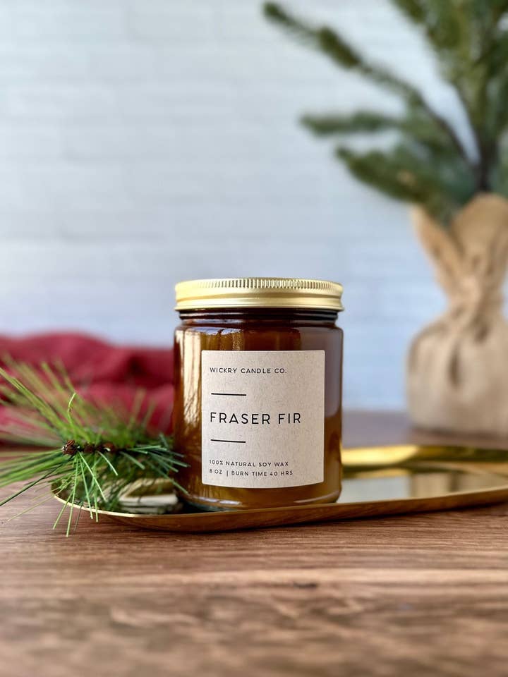 Fraser Fir 8 oz Soy Candle for wholesale by Wickry Candle Co.