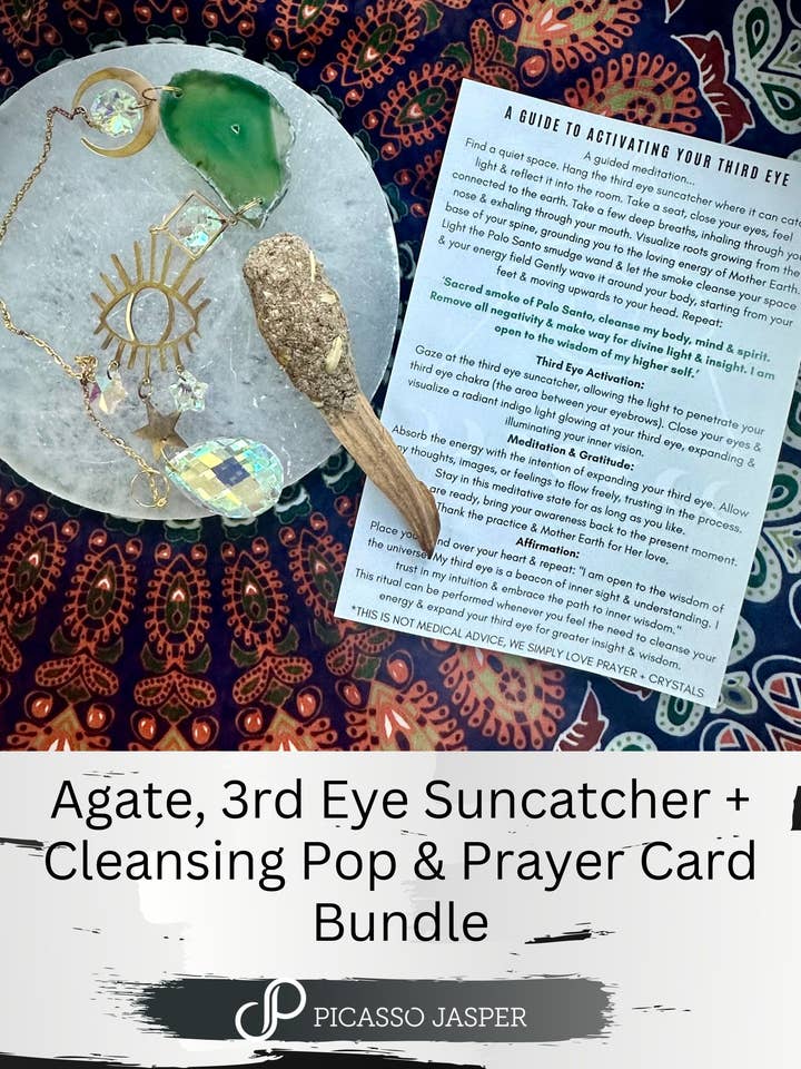 Bundle: Third Eye + Agate Crystal Sun Catcher & Palo Santo for wholesale by Picasso Jasper