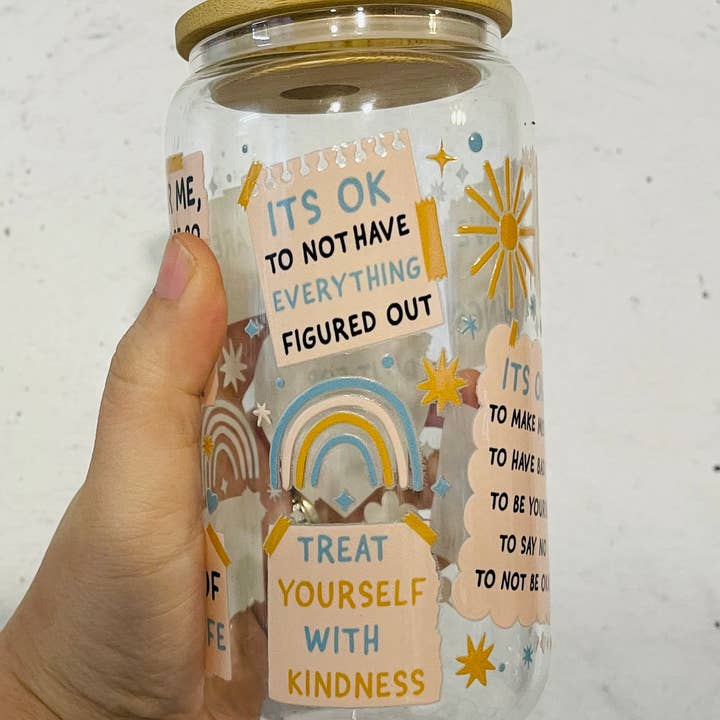 Positive Affirmation notes 16 oz Can Glass for wholesale by 417 Designs LLC